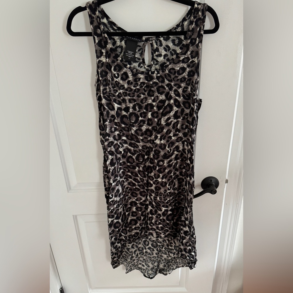 Black cheetah print high low summer dress